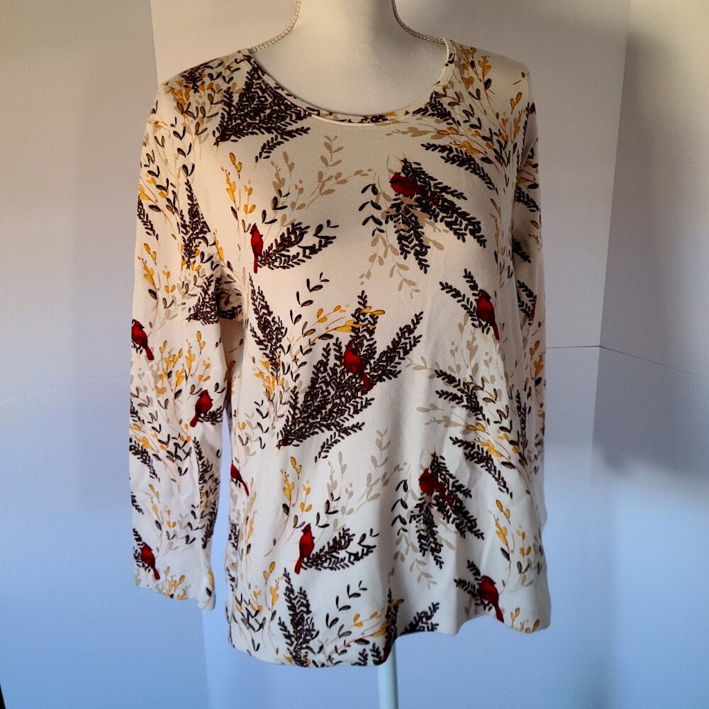 CROFT AND BARROWS CLASSIC TEE WITH CARDINAL DESIGN SIZE XL IN IVORY AND RED